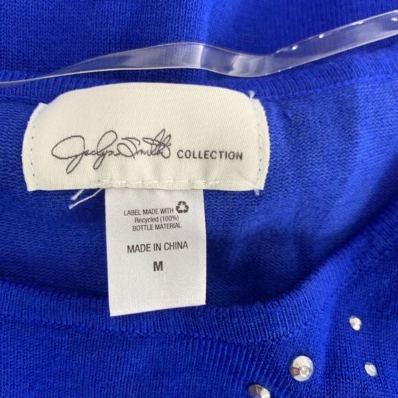 Jaclyn Smith Collection Blue Sweater Studded Detail Crew Neck Long Sleeve Size M - Picture 4 of 4